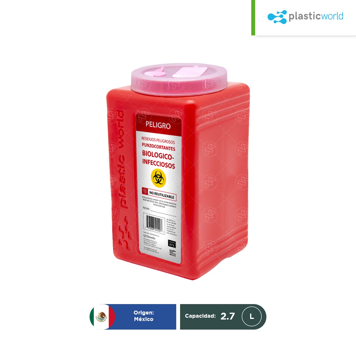 bote contenedor para punzocortantes plastic world 2 7 l 002