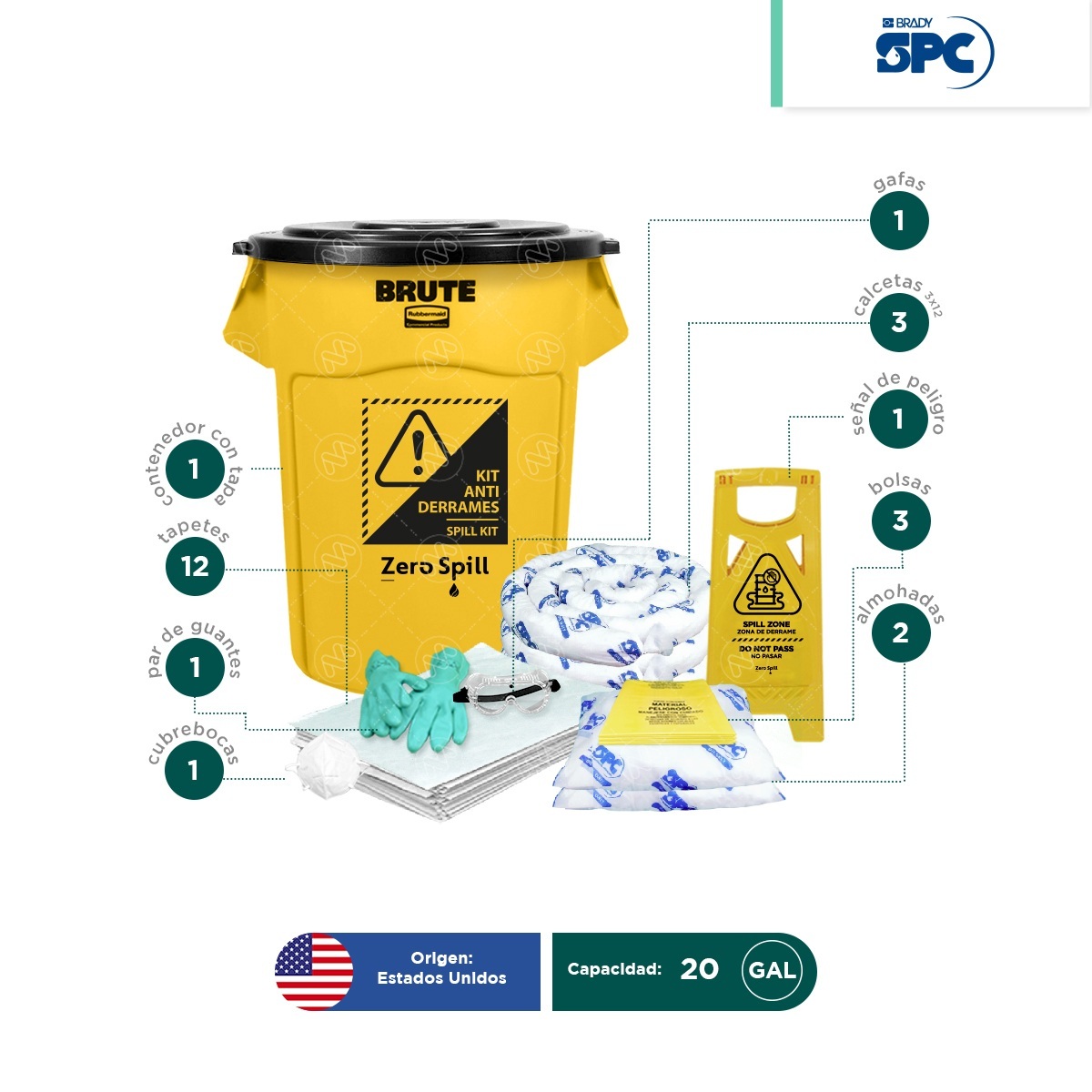 kit antiderrames aceite 20 gal spc brute tapa negra 002