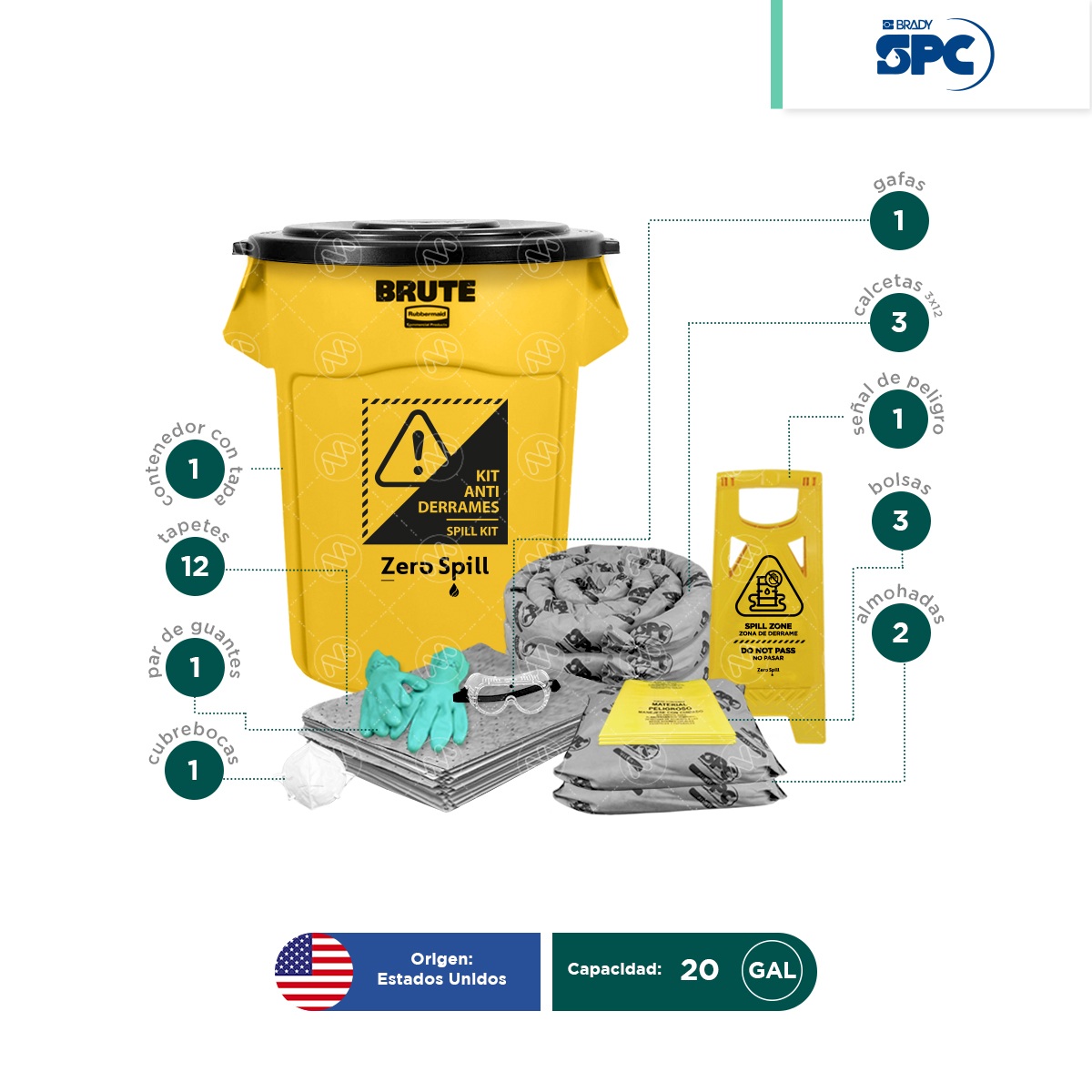 kit antiderrames brute 20 gal universal spc 002