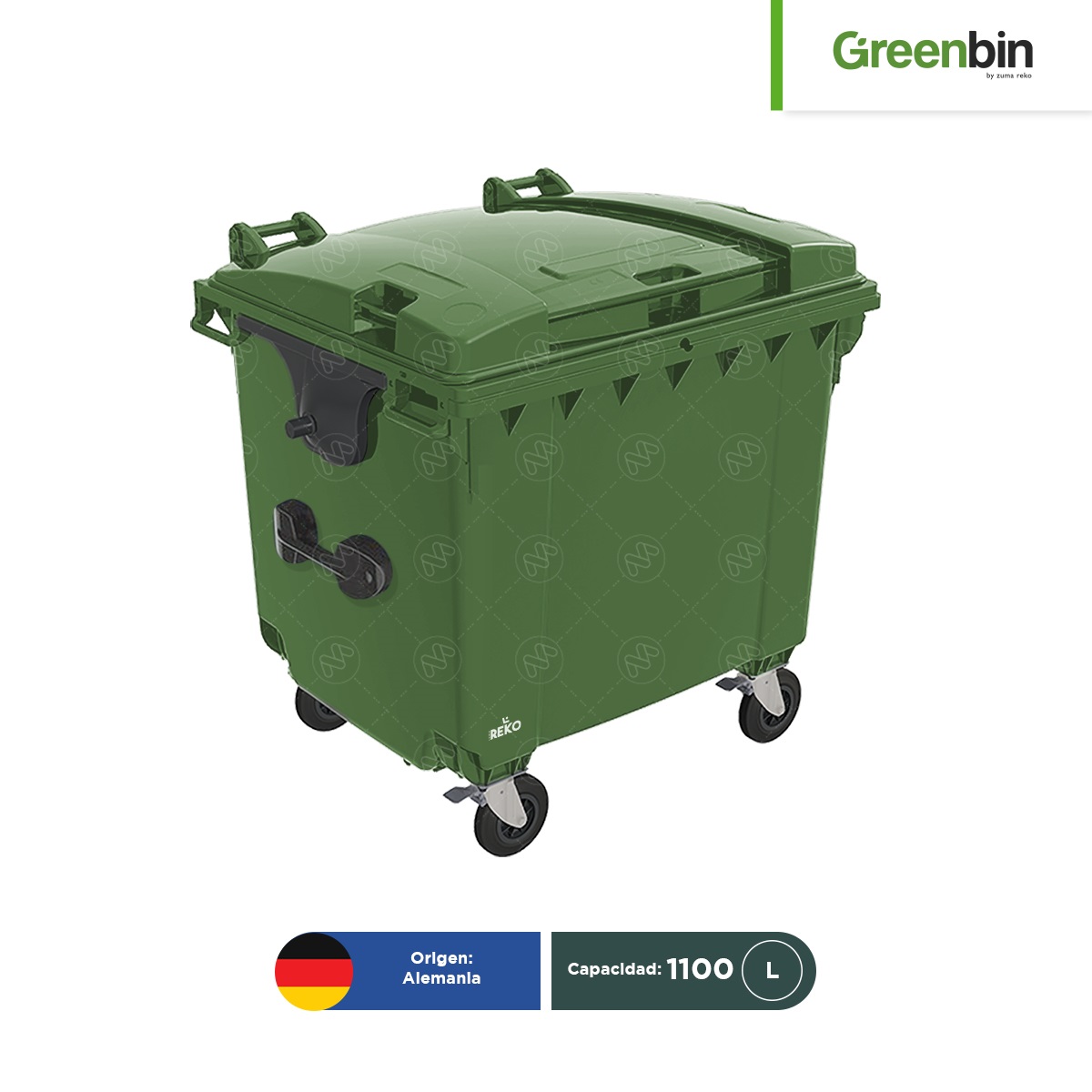 contenedor con 4 ruedas greenbin 1100 l verde 001